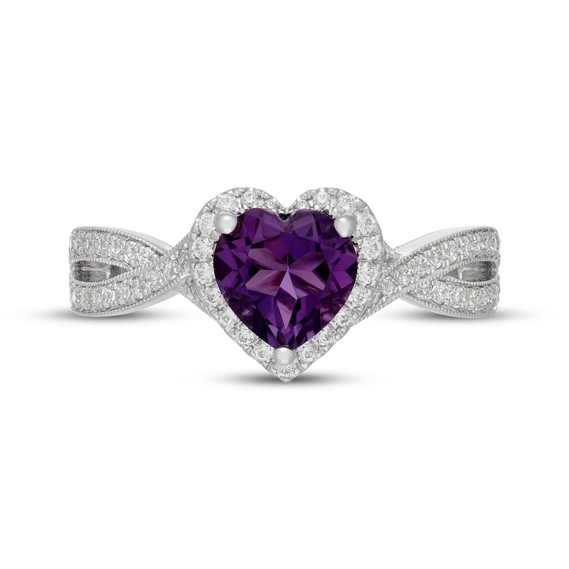 Main Image 3 of Neil Lane Heart-Shaped Amethyst & Diamond Halo Engagement Ring 3/8 ct tw 14K White Gold