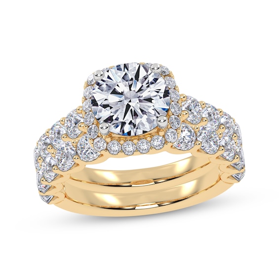 Now + Forever Lab-Grown Diamonds Round-Cut Halo Bridal Set 3-7/8 ct tw 14K Yellow Gold