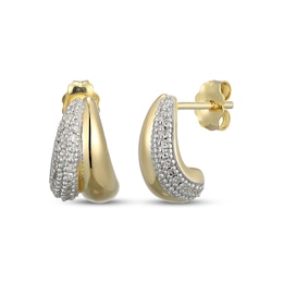 Diamond Dome J-Hoop Earrings 1/6 ct tw 10K Yellow Gold