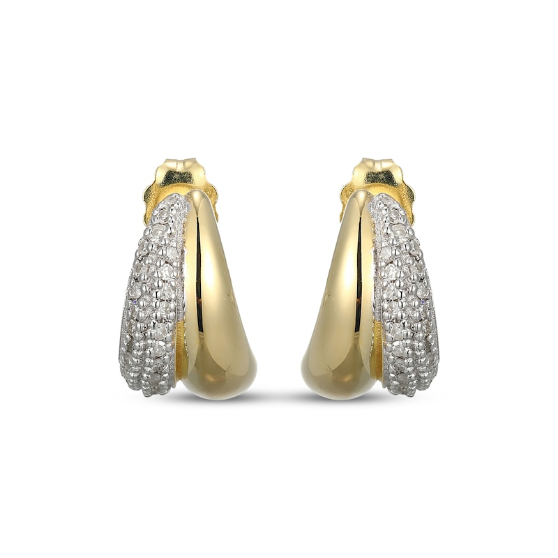 Main Image 2 of Diamond Dome J-Hoop Earrings 1/6 ct tw 10K Yellow Gold