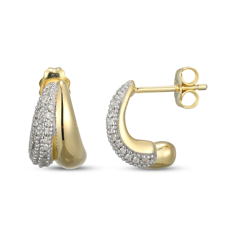Main Image 3 of Diamond Dome J-Hoop Earrings 1/6 ct tw 10K Yellow Gold