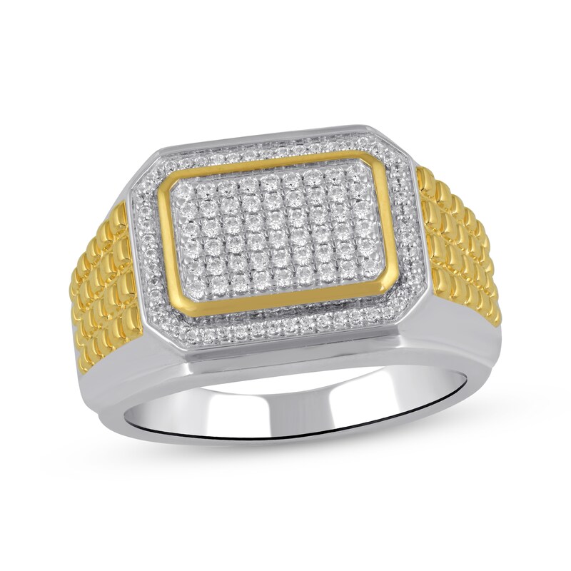 Main Image 1 of Men's Diamond Octagon Ring 1/2 ct tw Sterling Silver & 10K Yellow Gold Plate