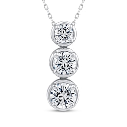 Memories Moments Magic Round-Cut Lab-Grown Diamond Three-Stone Vertical Necklace 2 ct tw 14K White Gold 18"