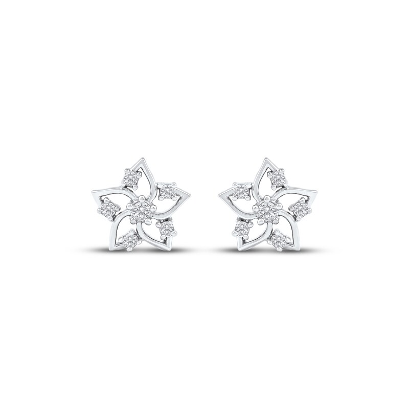 Main Image 2 of Diamond Flower Stud Earrings 1/10 ct tw 10K White Gold