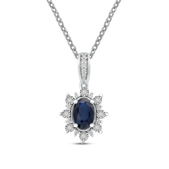 Blue Sapphire & Diamond Necklace 1/15 ct tw 10K White Gold 18"