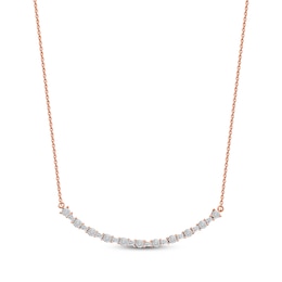 Baguette & Round-Cut Diamond Smile Necklace 1/6 ct tw 10K Rose Gold 18"