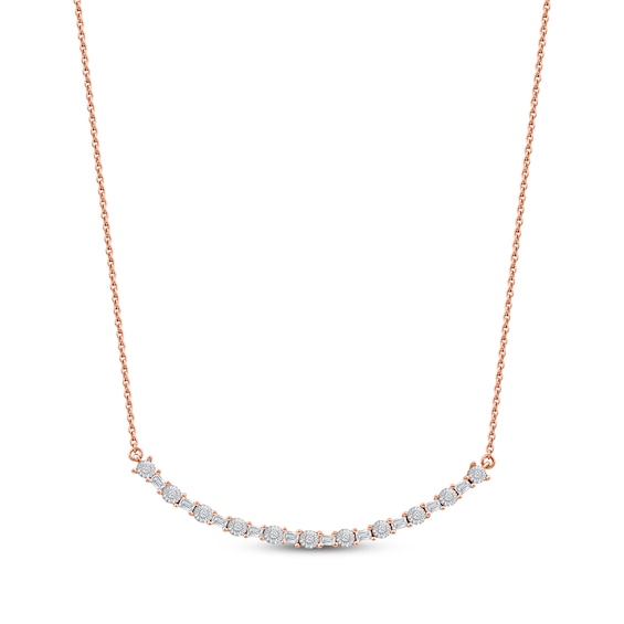 Baguette & Round-Cut Diamond Smile Necklace 1/6 ct tw 10K Rose Gold 18"
