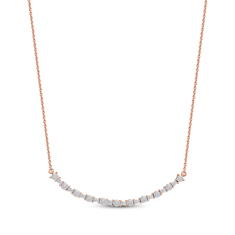 Main Image 1 of Baguette & Round-Cut Diamond Smile Necklace 1/6 ct tw 10K Rose Gold 18"