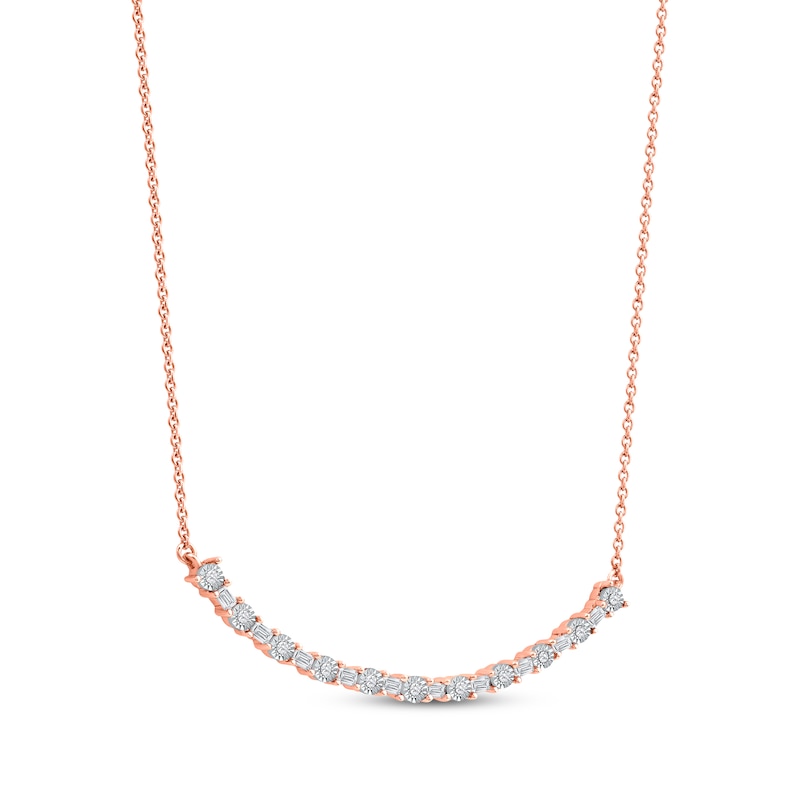 Main Image 2 of Baguette & Round-Cut Diamond Smile Necklace 1/6 ct tw 10K Rose Gold 18"
