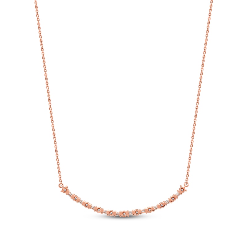 Main Image 3 of Baguette & Round-Cut Diamond Smile Necklace 1/6 ct tw 10K Rose Gold 18"