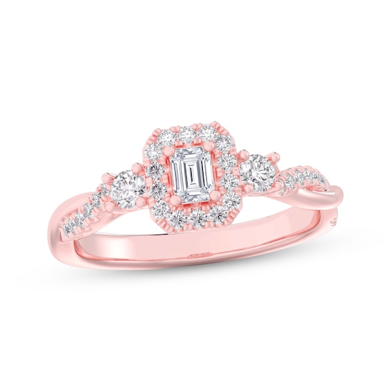 Now + Forever Emerald-Cut Diamond Halo Engagement Ring 1/2 ct tw 14K Rose Gold
