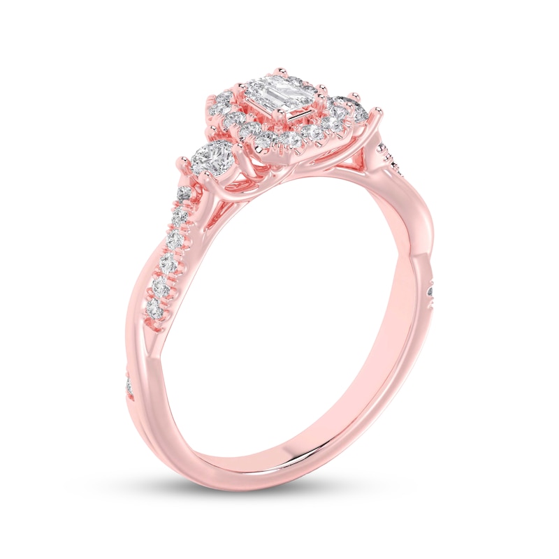 Main Image 2 of Now + Forever Emerald-Cut Diamond Halo Engagement Ring 1/2 ct tw 14K Rose Gold