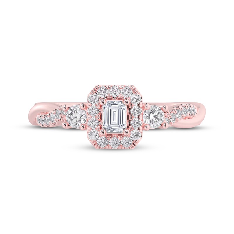 Main Image 3 of Now + Forever Emerald-Cut Diamond Halo Engagement Ring 1/2 ct tw 14K Rose Gold