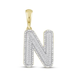 Diamond Puff Letter N Initial Charm 1/3 ct tw 10K Yellow Gold