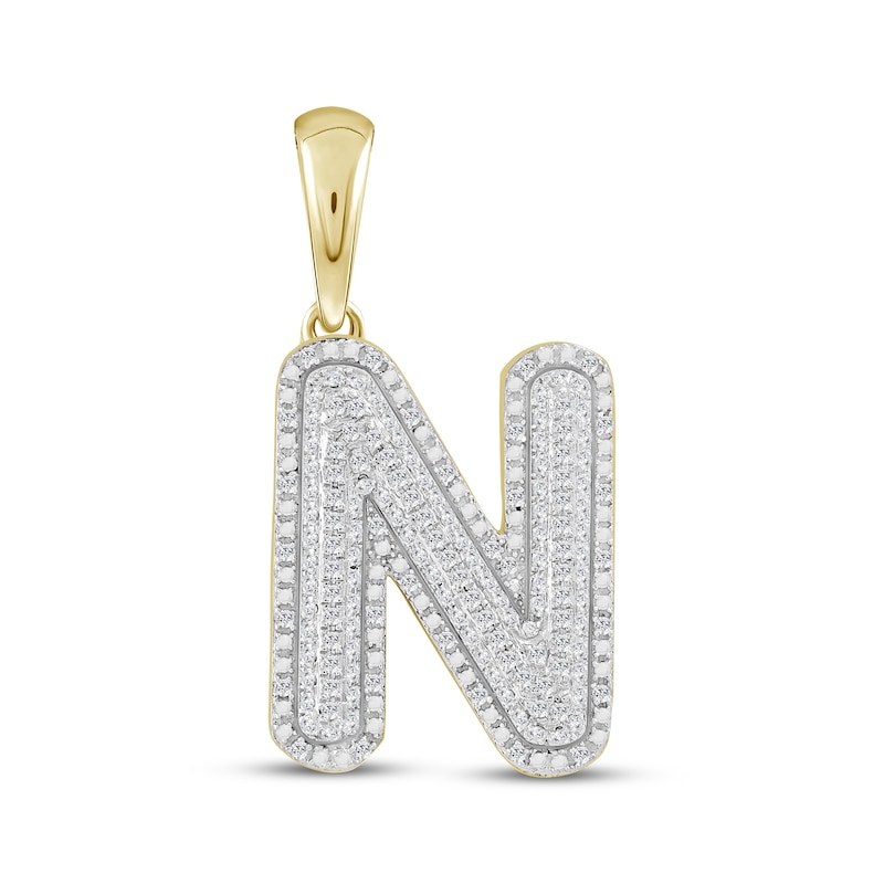 Main Image 1 of Diamond Puff Letter N Initial Charm 1/3 ct tw 10K Yellow Gold