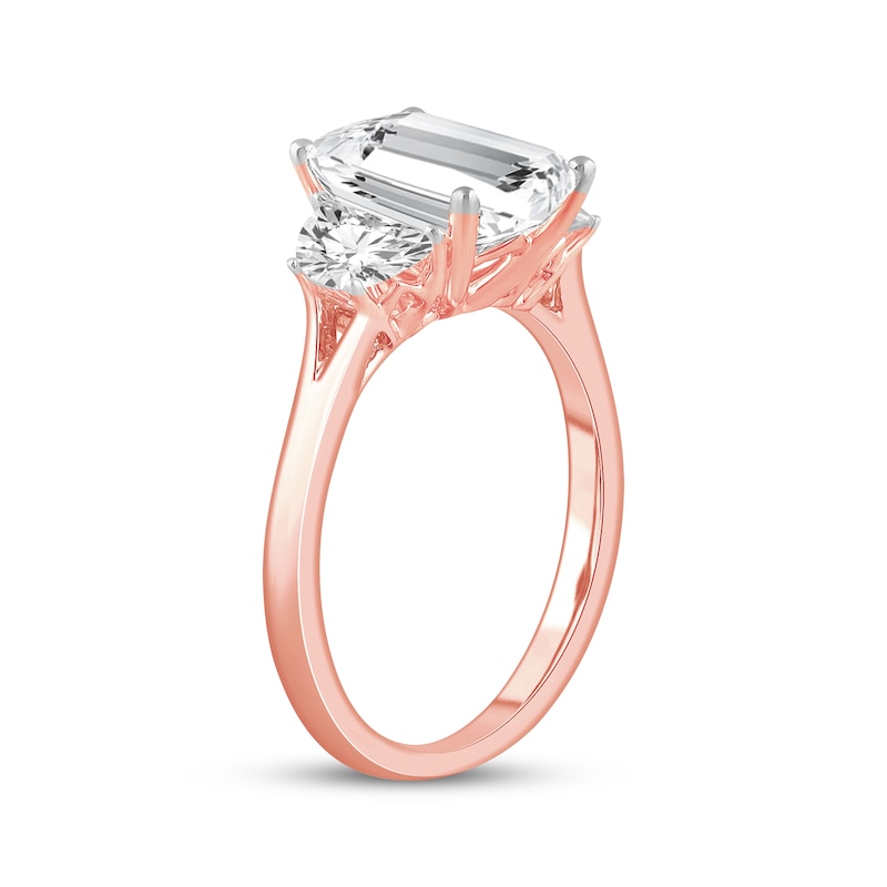 Main Image 2 of Memories Moments Magic Emerald-Cut Lab-Grown Diamond Three-Stone Engagement Ring 3-7/8 ct tw 14K Rose Gold