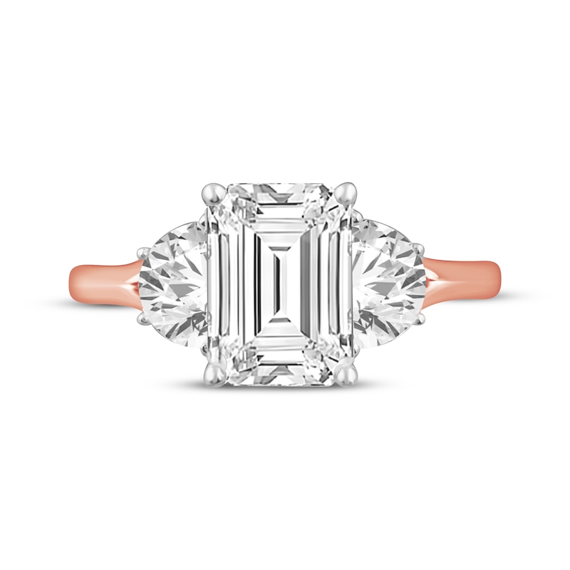 Main Image 3 of Memories Moments Magic Emerald-Cut Lab-Grown Diamond Three-Stone Engagement Ring 3-7/8 ct tw 14K Rose Gold