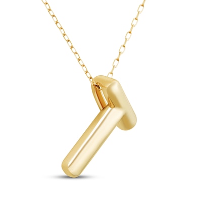 Puff Letter T Initial Necklace 14K Yellow Gold 18