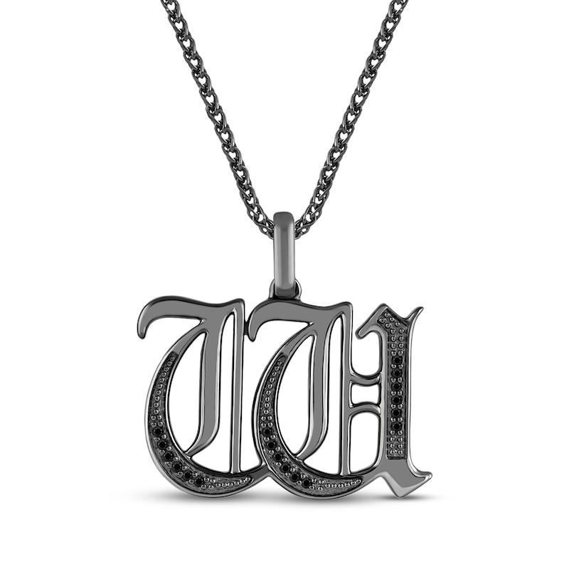 Main Image 1 of Ink & Ice Men's Black Diamond Initial &quot;W&quot; Necklace 1/8 ct tw Black Rhodium-Plated Sterling Silver 22&quot;