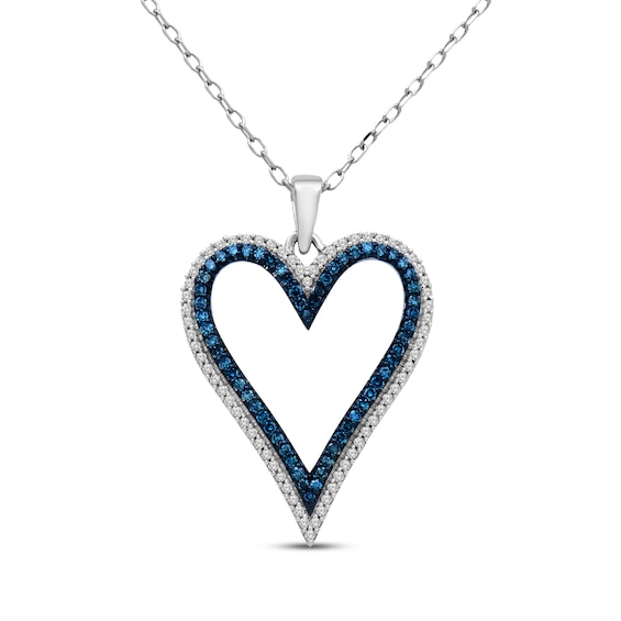 Blue & White Diamond Open Heart Necklace 1/4 ct tw Sterling Silver 18"