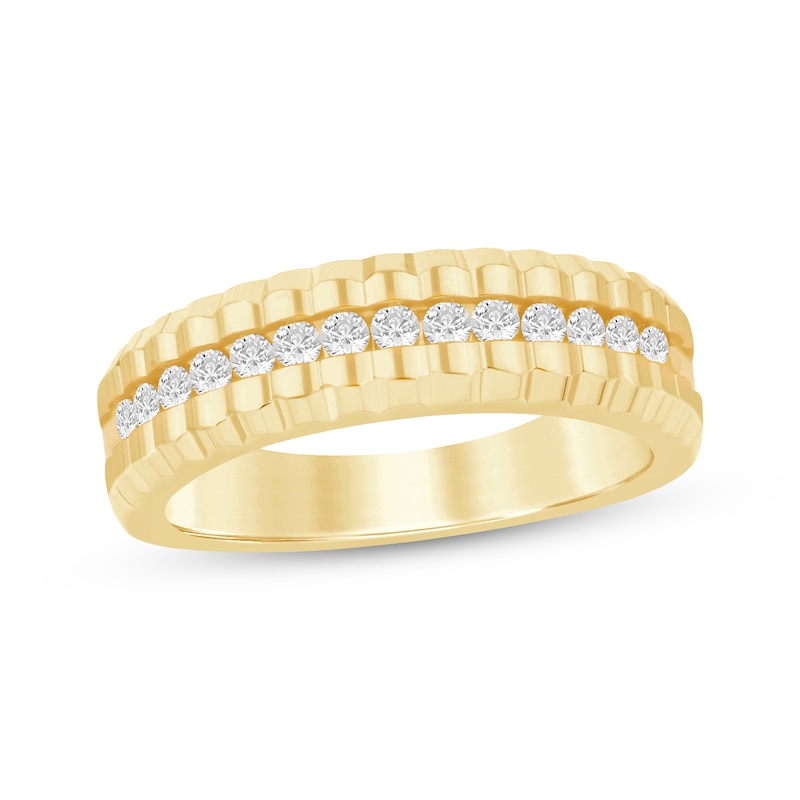 Main Image 1 of Now + Forever Men's Diamond Ribbed Wedding Band 1/2 ct tw 10K Yellow Gold