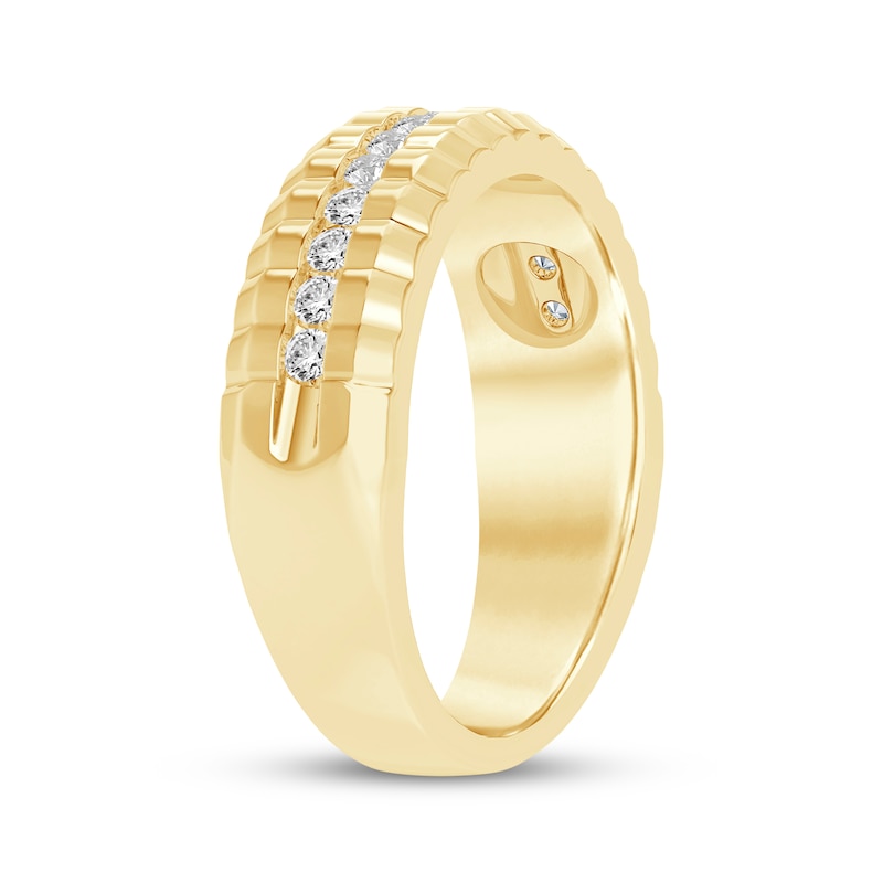 Main Image 2 of Now + Forever Men's Diamond Ribbed Wedding Band 1/2 ct tw 10K Yellow Gold