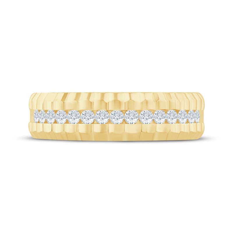 Main Image 3 of Now + Forever Men's Diamond Ribbed Wedding Band 1/2 ct tw 10K Yellow Gold