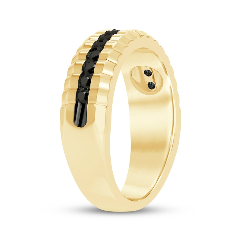 Main Image 2 of Now + Forever Men's Black Diamond Ribbed Wedding Band 1/2 ct tw 10K Yellow Gold