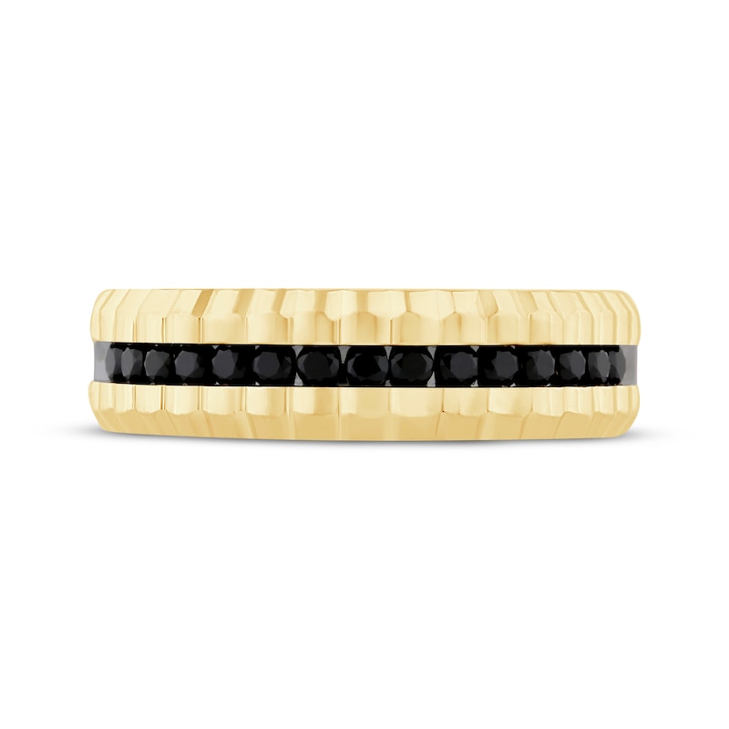 Main Image 3 of Now + Forever Men's Black Diamond Ribbed Wedding Band 1/2 ct tw 10K Yellow Gold