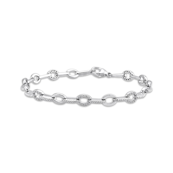 Diamond Oval & Rope Link Bracelet 1/4 ct tw Sterling Silver 7"