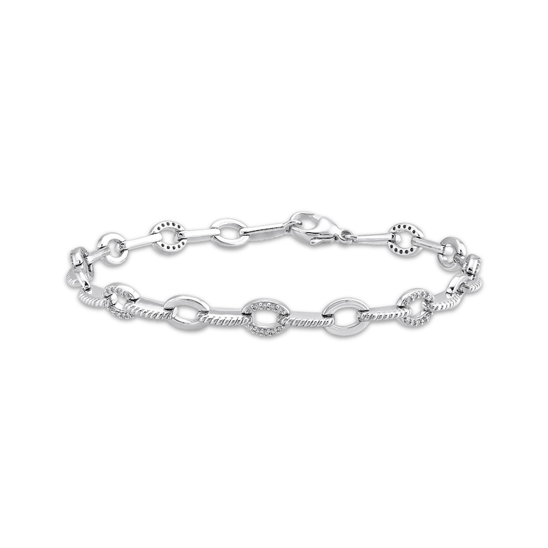 Main Image 1 of Diamond Oval & Rope Link Bracelet 1/4 ct tw Sterling Silver 7&quot;