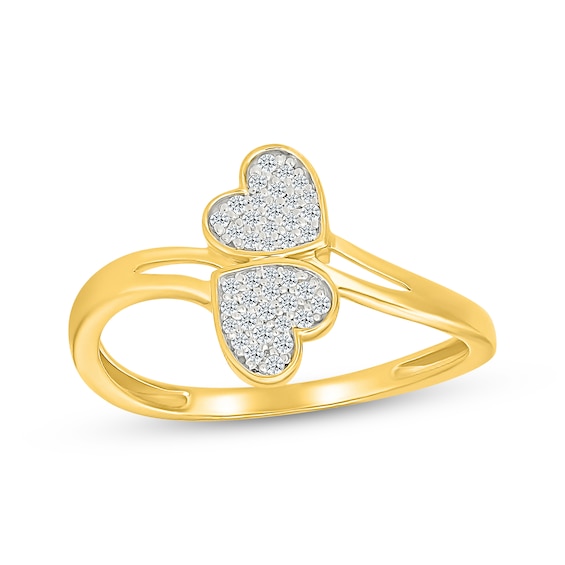 Multi-Diamond Heart Bypass Ring 1/6 ct tw 10K Yellow Gold