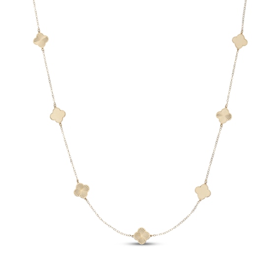 Italian Brilliance Diamond-Cut Clover Station Necklace 14K Yellow Gold 20"