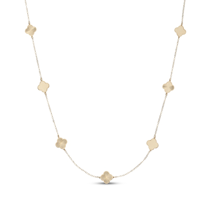Main Image 1 of Italian Brilliance Diamond-Cut Clover Station Necklace 14K Yellow Gold 20"