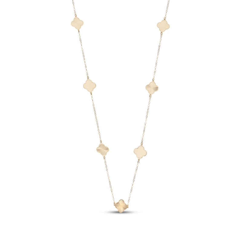 Main Image 2 of Italian Brilliance Diamond-Cut Clover Station Necklace 14K Yellow Gold 20"