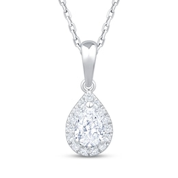 KAY Lab-Grown Diamonds Pear-Shaped Halo Necklace 3/8 ct tw 10K White Gold 18"