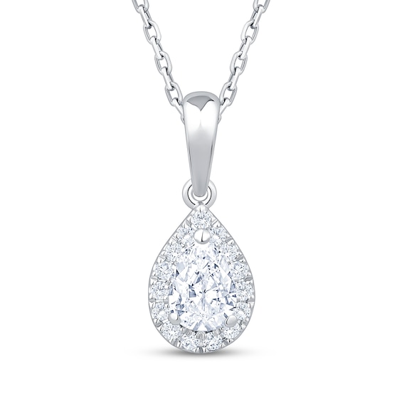 KAY Lab-Grown Diamonds Pear-Shaped Halo Necklace 3/8 ct tw 10K White Gold 18"