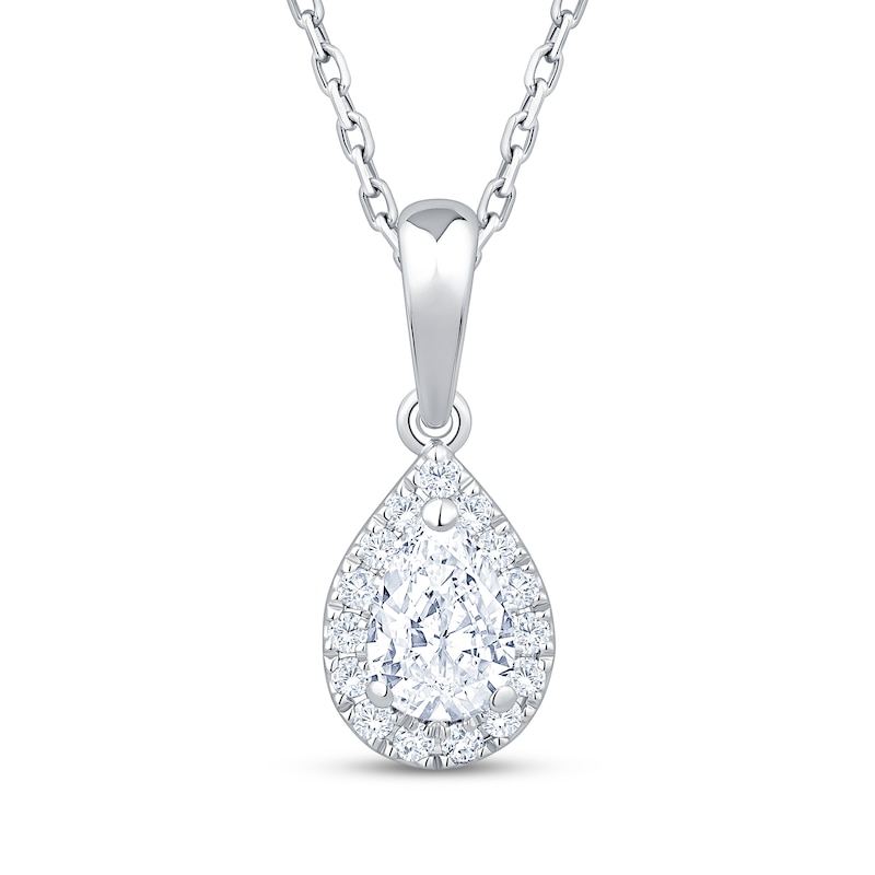 Main Image 1 of KAY Lab-Grown Diamonds Pear-Shaped Halo Necklace 3/8 ct tw 10K White Gold 18"