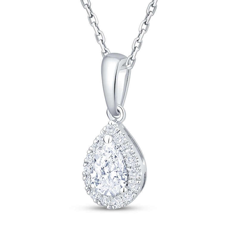 Main Image 2 of KAY Lab-Grown Diamonds Pear-Shaped Halo Necklace 3/8 ct tw 10K White Gold 18"