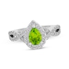 Thumbnail Image 1 of Pear-Shaped Peridot & White Lab-Created Sapphire Halo Ring Sterling Silver