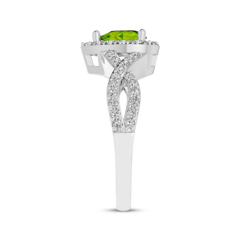 Main Image 2 of Pear-Shaped Peridot & White Lab-Created Sapphire Halo Ring Sterling Silver