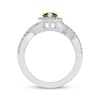 Thumbnail Image 3 of Pear-Shaped Peridot & White Lab-Created Sapphire Halo Ring Sterling Silver