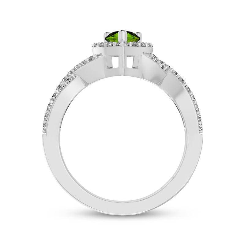Main Image 3 of Pear-Shaped Peridot & White Lab-Created Sapphire Halo Ring Sterling Silver