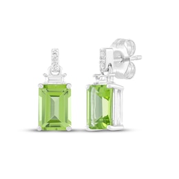 Emerald-Cut Peridot & White Lab-Created Sapphire Dangle Earrings Sterling Silver