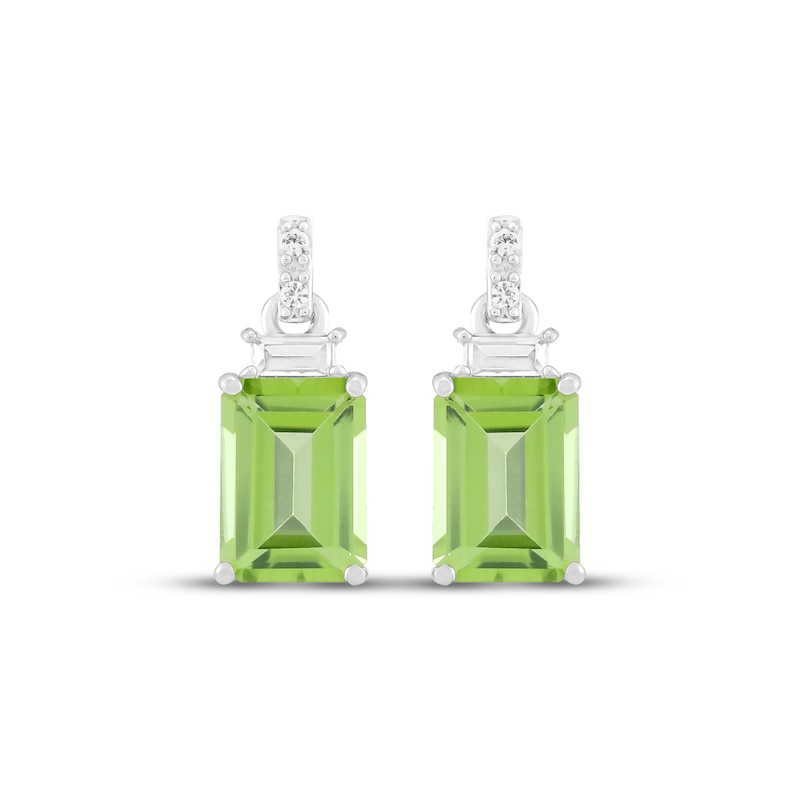 Main Image 2 of Emerald-Cut Peridot & White Lab-Created Sapphire Dangle Earrings Sterling Silver