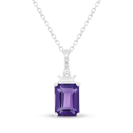 Emerald-Cut Amethyst & White Lab-Created Sapphire Necklace Sterling Silver 18"