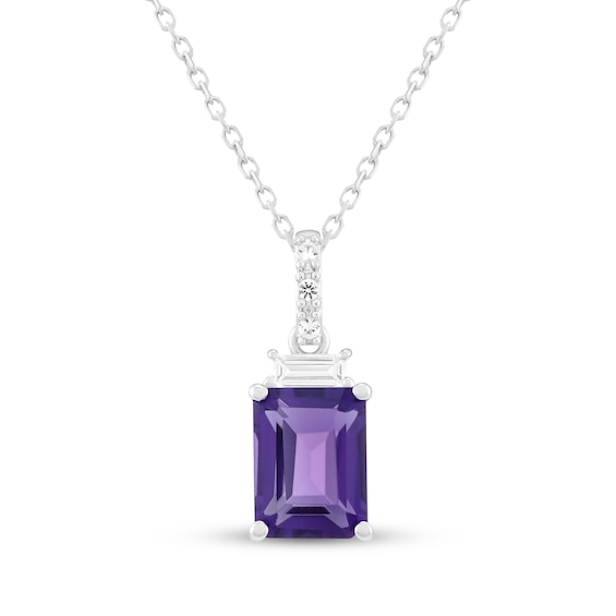 Emerald-Cut Amethyst & White Lab-Created Sapphire Necklace Sterling Silver 18"