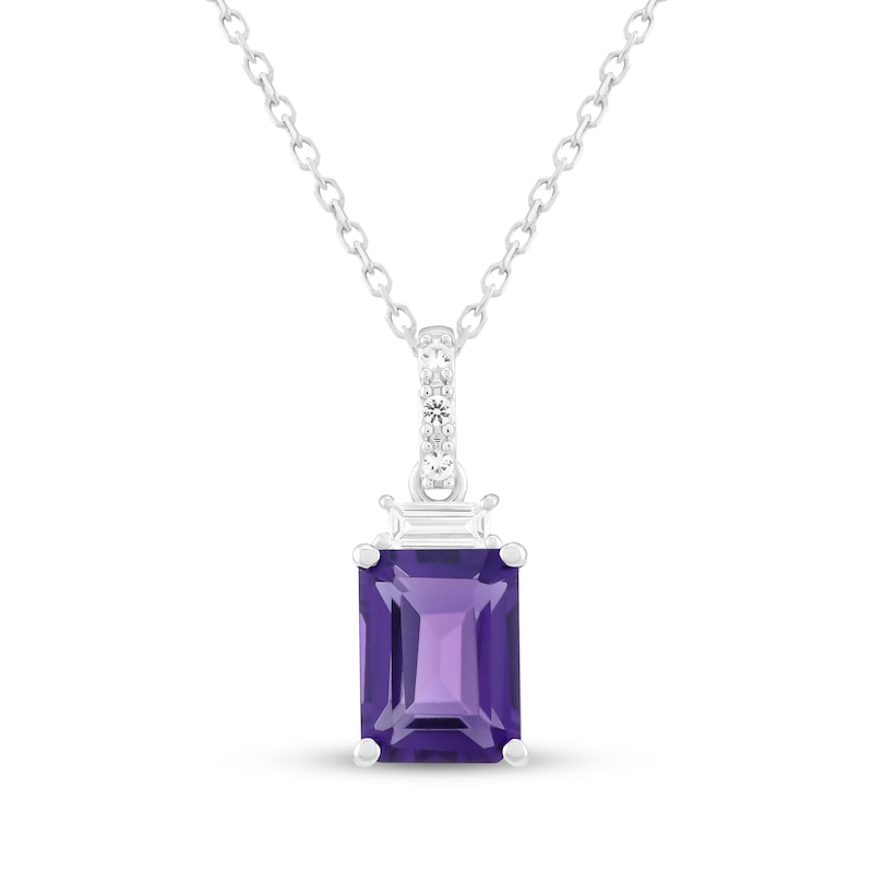 Main Image 1 of Emerald-Cut Amethyst & White Lab-Created Sapphire Necklace Sterling Silver 18"