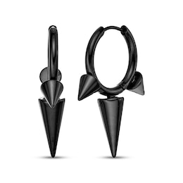 Men's Elongated Spike Hoop Earrings Black Ion-Plated Stainless Steel