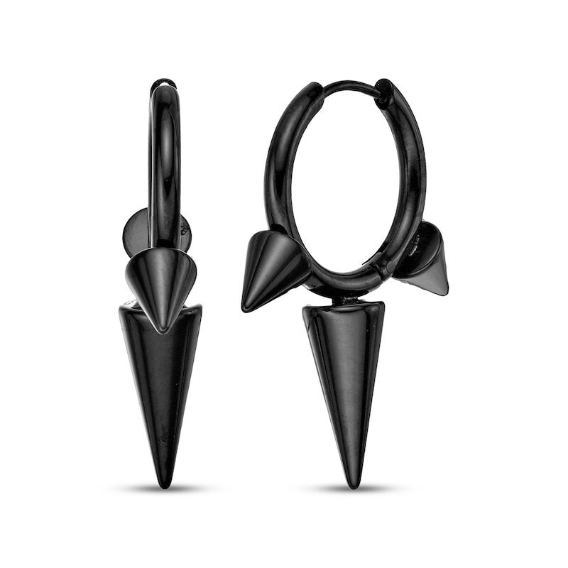 Main Image 1 of Men's Elongated Spike Hoop Earrings Black Ion-Plated Stainless Steel